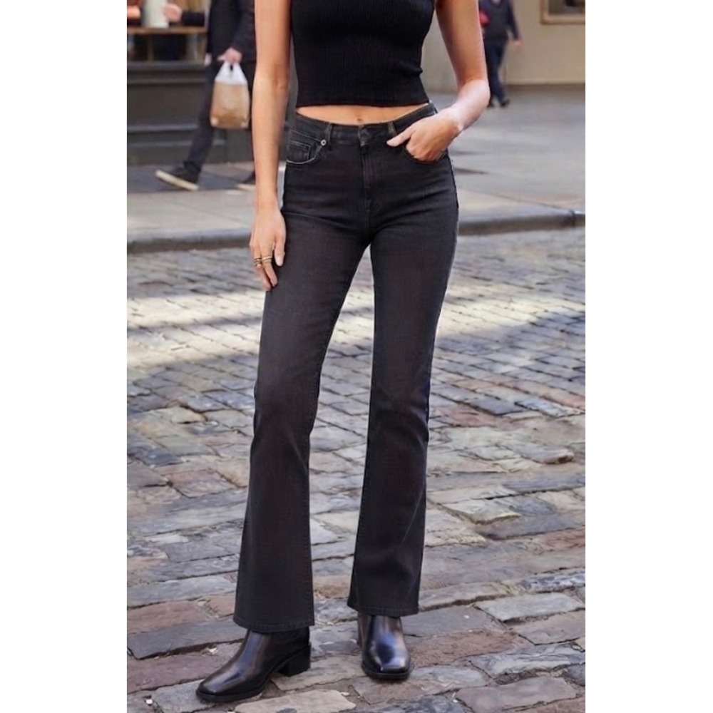 Other UK Women Black Flare Jeans High Waisted Denim Pants Size 28L